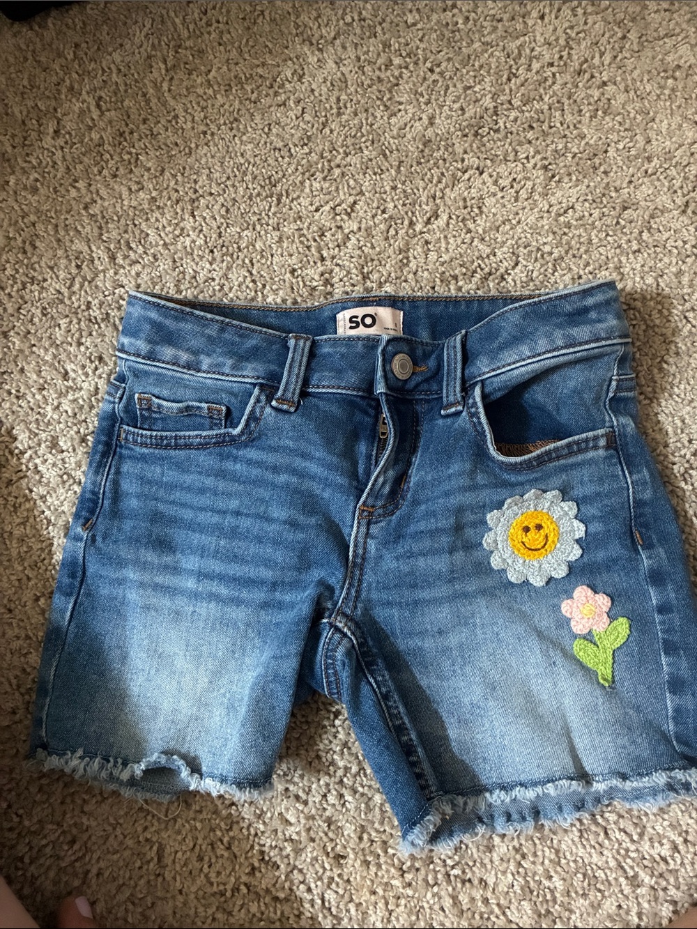 SO Blue Denim Shorts with Smiley Daisy Patch